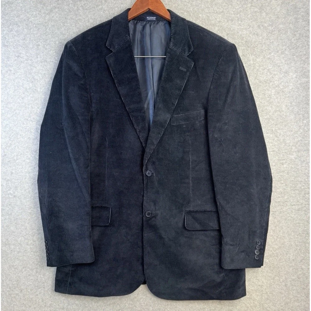 Meeting Street 100%‎ Cotton Corduroy Blazer Navy Blue Size 44L Two-Button Jacket